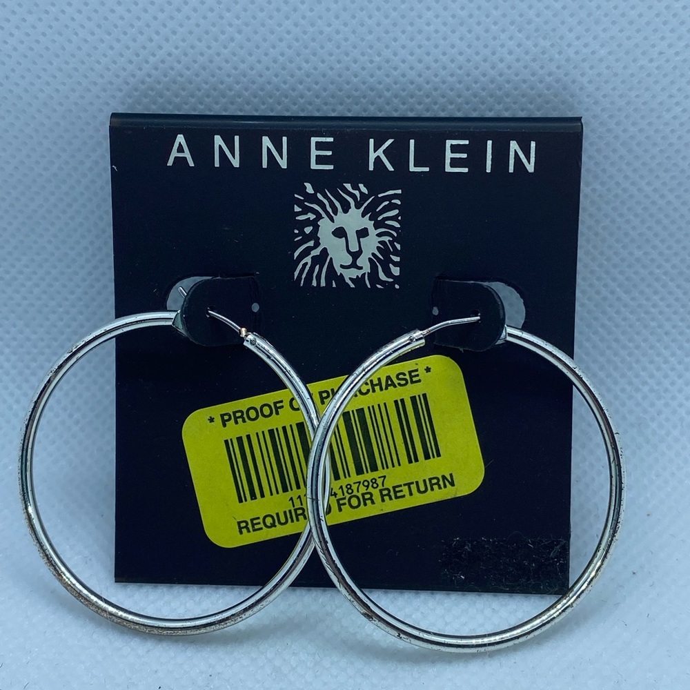 Anne Klein Silver Tone Hoop Earrings 1.5” Timeless Classic
